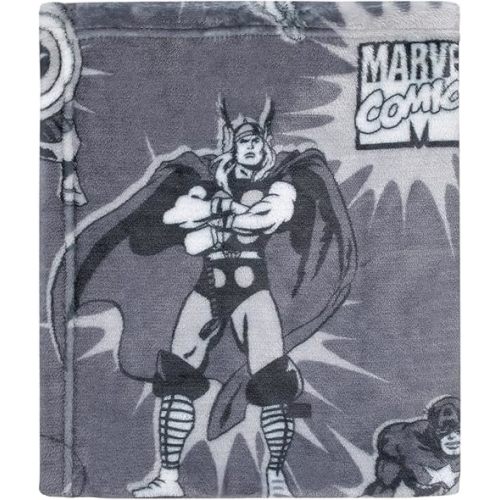 Disney Marvel Comics Grey and White Thor, The Hulk, Spiderman, Falcon, Captain America and Iron Man Super Soft Baby Blanket