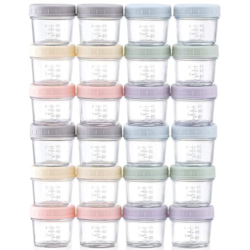 VITEVER 24-Pack Glass Baby Food Storage Containers - 4 oz Baby Food Storage Jars With Lids, Baby Food Maker, Microwave, Dishwasher & Freezer Safe