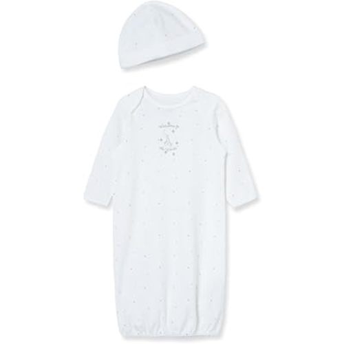 Little Me Clothes Baby Gender Neutral 2-Pc Nightgown and Cap Set 100% Cotton with Elastic Bottom, Baby Essentials,0-3 Months