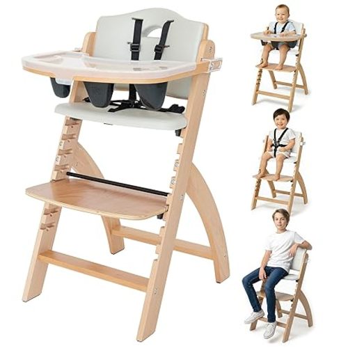 Wooden High Chair - Natural Wood/Dove Grey Cushion