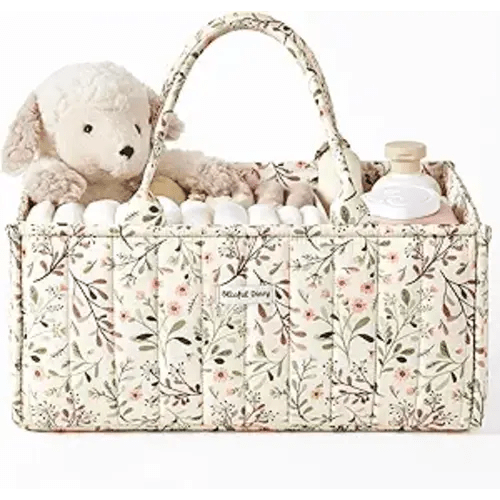 Blissful Diary Floral Diaper Caddy Organizer, Stylish Nursery Storage Basket, Gift for Baby Shower, Baby Registry Must Have, Newborn Essentials, Pastoral Daisy