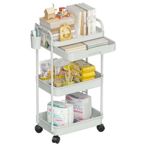 FLYOUTH 3-Tier Rolling Utility Cart with Wheels and Drawers Multi-Functional Storage Organizer for Office Bathroom Living Room Kitchen