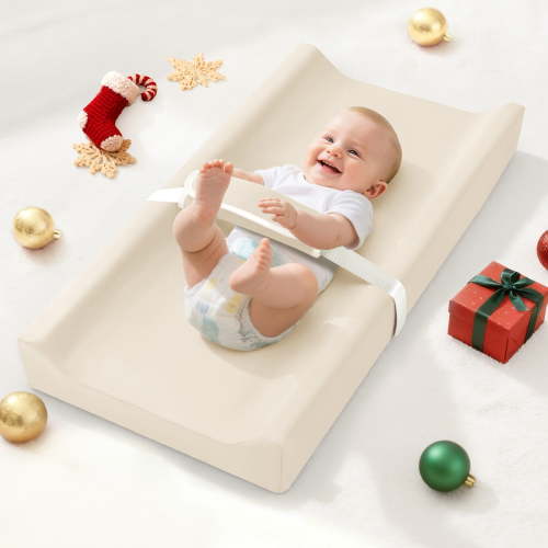 Baby Changing Pad, Caveen Infant Changing Mat with Waterproof & Wipe-Clean PU Cover, Portable Baby Changing Station for Diaper Change and Dresser, Beige
