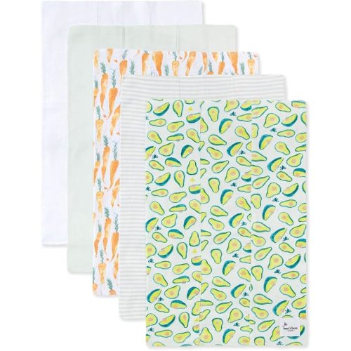 Burts Bees Baby Infant Burp Cloths, 100% Organic Cotton Extra Absorbent Soft Fabric Drool Cloths, 5-Pack Newborn Must-Have Essential Large Burping Cloths, One Size 17 x 11.75 Inches