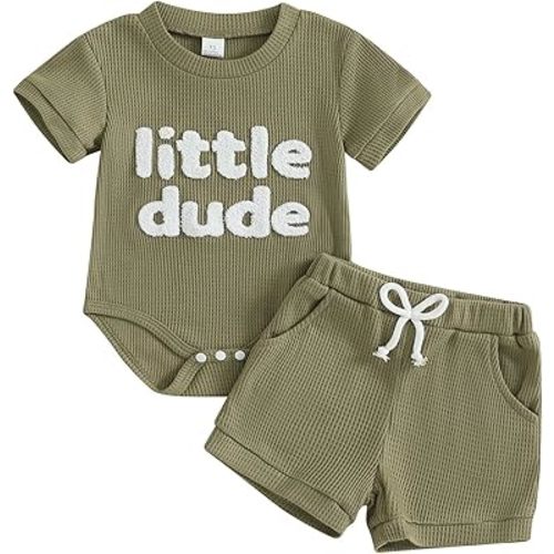 MERSARIPHY Newborn Baby Boy Summer Clothes Mama's Boy Little Dude Short Sleeve Romper Shorts Set Infant Waffle Knit Outfit