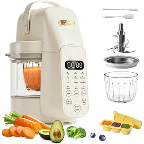 Baby FM01 - Máquina de alimentos para bebés, cuchillas de acero inoxidable 316L, procesador de licuadora de vapor con cuenco de vidrio de 10 onzas, molinillo de alimentos de un solo paso con