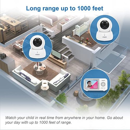 VTech VM923-2 Baby Monitor, 2.8”Screen, 1000ft Range, Pan-Tilt-Zoom, Night Vision, 2-Way Audio, Temperature Sensor, Lullabies, Secured Transmission No WiFi