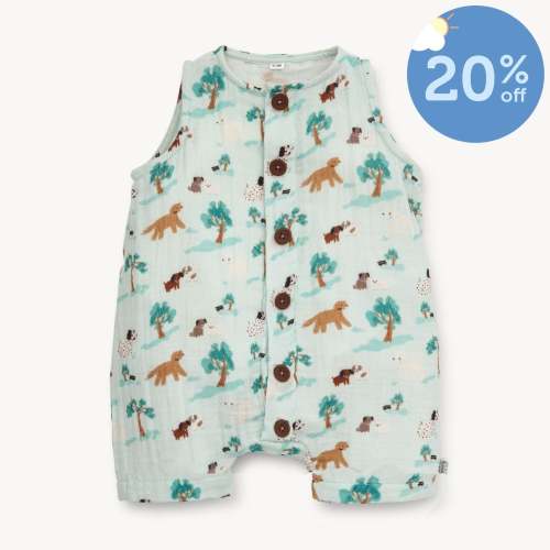central bark cotton gauze magnetic sleeveless romper