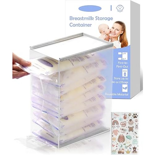 Jrssae Freeze Organizer for Breastmilk Storage Bag, First-in First-Out Breastmilk Storage Containers for Fridge with Quick-Freeze Tray, Breastmilk Freezer Organizer for Breastfeeding Essentials