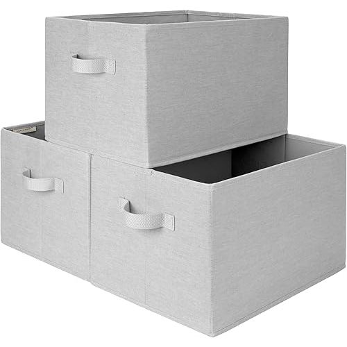 StorageWorks Storage Baskets for Shelves, Foldable Fabric Closet Storage Bins with Handles, Fabric Storage Bins Clothes Organizer, Light Grey, 3-Pack, Extra Large