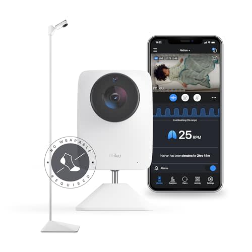 Miku Pro Upgraded Smart Baby Monitor with Camera, Wall Mount and Floor Stand, Real-Time Breathing and Sleep Tracking, Contact-Free Alerts, Sleep Analytics for Infants, Requires Paid Membership