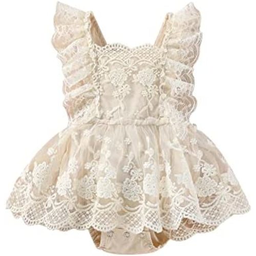 Engofs Baby Girl Boho 1st Birthday Romper Lace Floral Photoshoot Cake Smash Outfit