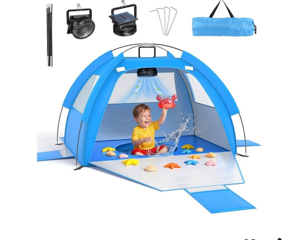 Amazon.com: Dsquu Baby Beach Tent Solar Cooling Fan, Anti-UV Toddler Beach Tent Sun Shelter Portable Travel Fan Beach Shade Tent, Baby Play Tent Built-in Ceiling Fan Sun Shelters Toddler Beach Essentials Blue