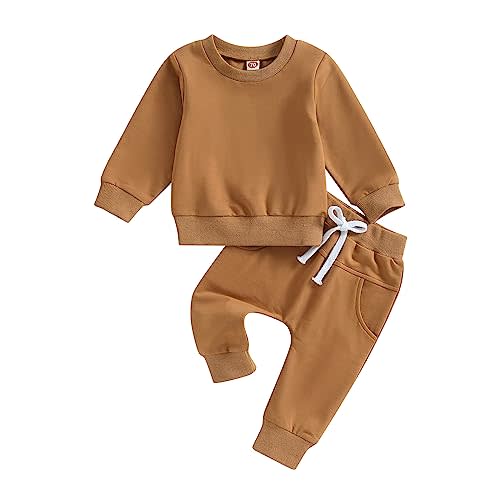 MAYUMMPY Baby Boys Girl Solid Color Outfit Sweatsuit Crewneck Sweatshirt Sweatpants Pants Set Fall Winter Clothes