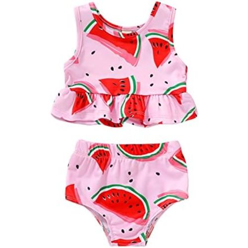 YOUNGER TREE Toddler Baby Girls Summer Swimsuit Sleeveless Striped Swimwear Two-Piece Suit Beach Bikini