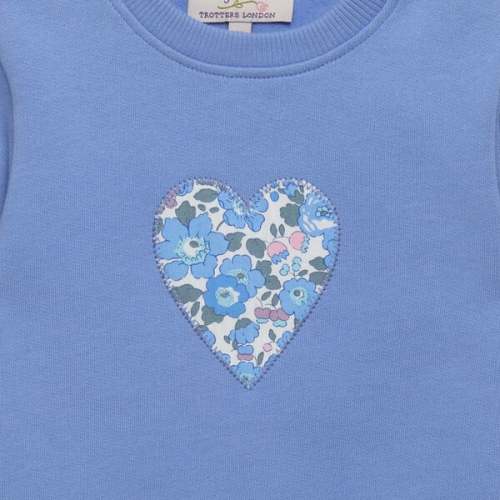 Little Liberty Print Betsy Heart Sweatshirt, Blue Betsy - Trotters London | Maisonette
