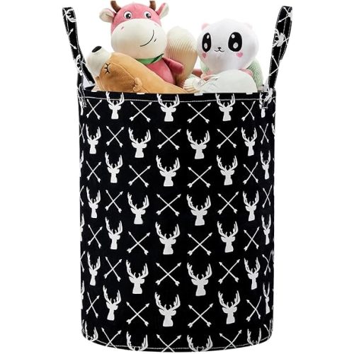 TECHMILLY Large Storage Basket for Girls and Boys, Collapsible Laundry Hamper with Long Handles, Toy Bins for Nursery, Kids Room Décor