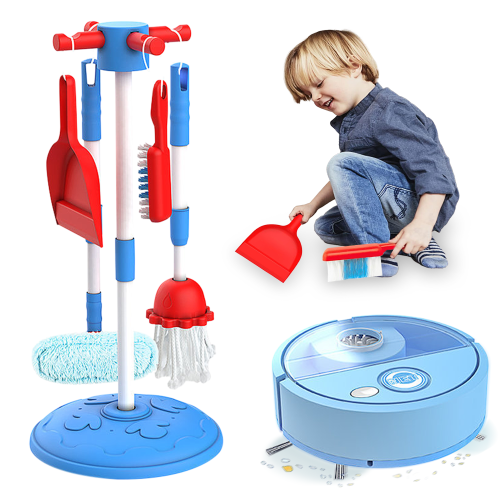 Kids Cleaning Set,Toddler Cleaning Toys Age 2-4 with Automatic Vacuum Cleaner,a Total of 6 Pcs,Pretend Play Toy Home Cleaning Products,Christmas and Birthday Gift for Girls and Boys
