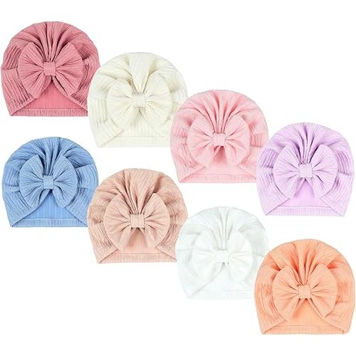 QandSweet Infant Girls Bow Hats Cotton Linen Cap for Baby Shower 3-36 Months