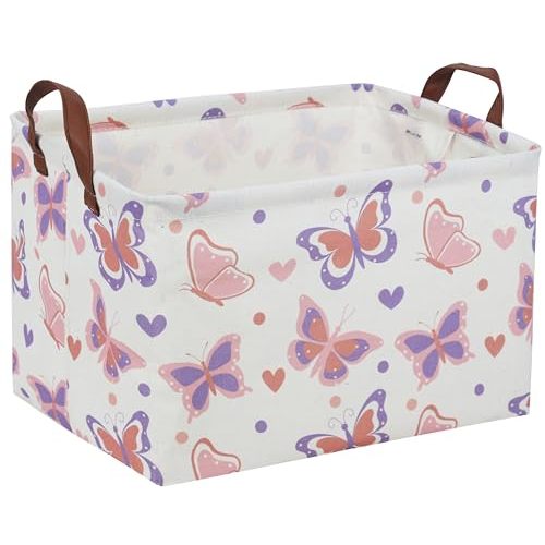 DDBASKET Butterfly Basket Kids Storage Basket for Girls Rectangular Baby Gift Basket Cute Toy Storage Bin Box Organizer Book Shelf Basket Sports Balls Room Decor(Butterfly)