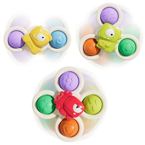 ALASOU 3PCS Pop Suction Cup Spinner Toys for 1 Year Old Boy Girl|Novelty Spinning Tops Toddler Toys Age 1-2|Sensory Baby Bath Toy for Toddlers 1-3|12 18 Months Boy Birthday Gift for Infant