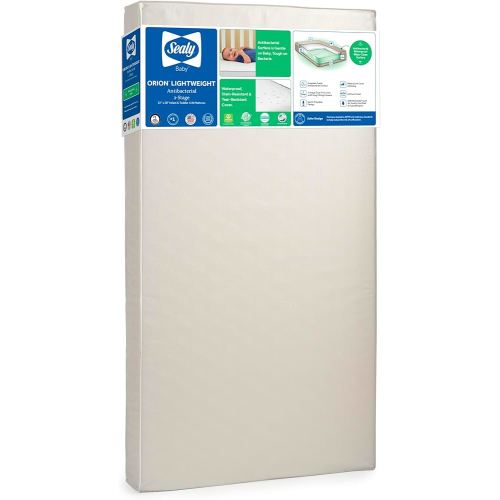 Sealy Baby Orion Antibacterial 2-Stage Breathable Crib Mattress, Toddler Bed Fit, Lightweight, Waterproof, Non-Toxic, GREENGUARD Gold Certified, USA Made, Safety & Quality Tested, 52x28