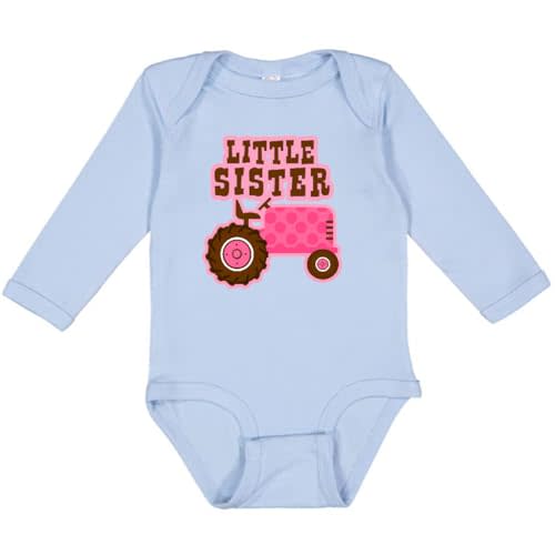 inktastic Pink Tractor Little Sister Long Sleeve Creeper
