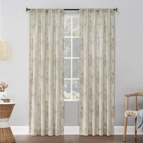 54"x63" Hilary Watercolor Floral Linen Blend Semi-Sheer Rod Pocket Curtain Panel Beige - No. 918: Light Filtering Botanical Decor