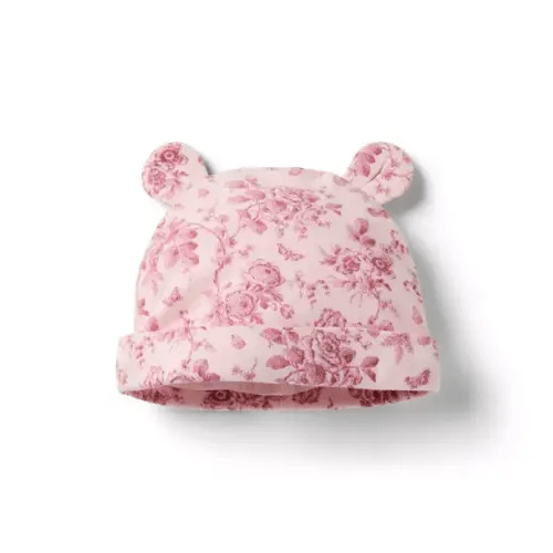 Baby Floral Toile Bear Ear Beanie