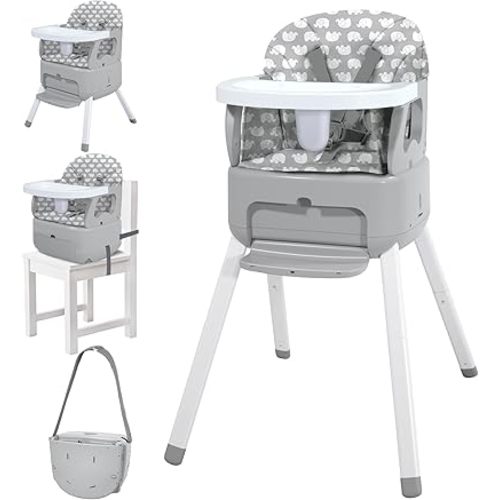 4 in 1 Portable Baby Highchair Convertible Highchair for Babies and Toddlers - Foldable Carry Small Box, High Chair, Infant Booster Seat, Dining Chair, Easy to Carry and Store (Grey)