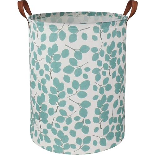 HIYAGON Laundry Baskets,Canvas Fabric Laundry Hamper,Collapsible Toy Storage Organizer Bins,Gift Basket for Bedroom, Clothes, Nursery,Kids,Boys (Eucalyptus leaves)