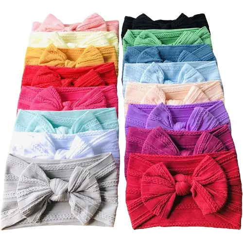 Baby Girl Bows Nylon Headbands Jacquard Design for Newborn Infant Toddler Little Girls (16-Pack)