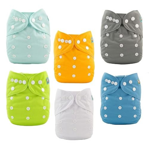 ALVABABY Baby Cloth Diapers 6 Pack with 12 Inserts One Size Adjustable Washable Reusable for Baby Girls and Boys 6BM98 - 01 Pure Color