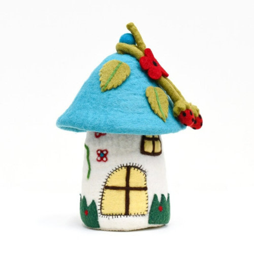 Tara Treasures Handmade Felt Fairies and Gnomes House with Blue Roof | themulberrytreehouse
