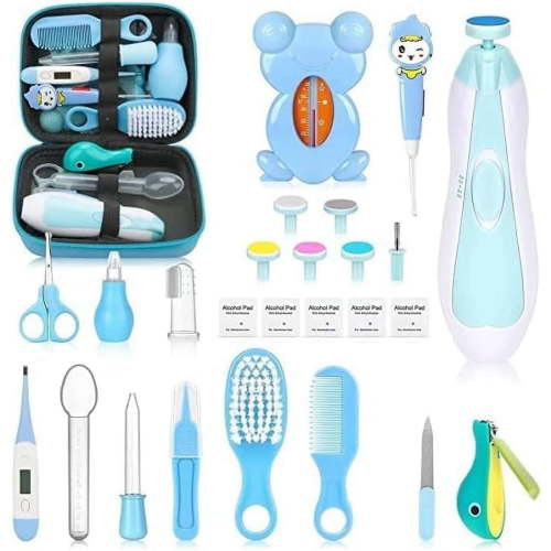 Baby Grooming Kit, Infant Safety Care Set with Hair Brush Comb Nail Clipper Nasal Aspirator,Baby Essentials Kit for Newborn Girls Boys (Blue 26 in 1)