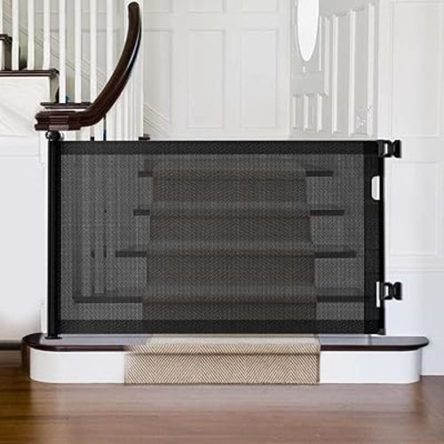 GROWNSY Retractable Baby Gate, Mesh Baby/Pet/Dog/Cat Gate 33" Tall, Extends to 55" Wide, Extra Wide Child Safety Gate for Doorway, Stairs, Hallways, Kitchen, Indoor/Outdoor,Black