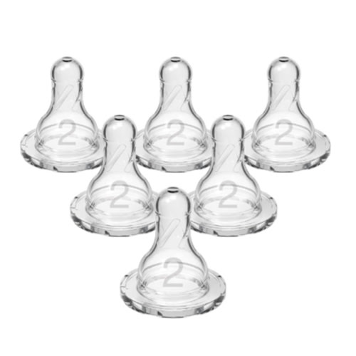 Dr. Brown’s Natural Flow Level 2 Narrow Baby Bottle Silicone Nipple, Medium Flow, 3m+, 100% Silicone Bottle Nipple, 6 Count