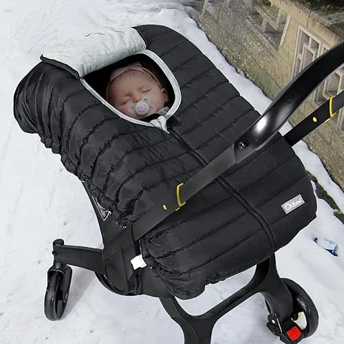 Orzbow Enfant Car Seat Covers - Cocoon Baby Cover for Boys & Girls, Rain & Snow Repellent, Breathable Windproof, Winter Protector, Center Zipper, Universal Fit for Infant Car Seat (0-12M), Black