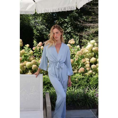 Riley Kimono Bamboo Pajama Set in Dusty Blue