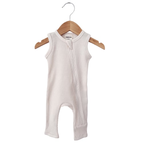 Organic Waffle Sleeveless Zip Romper, Snow