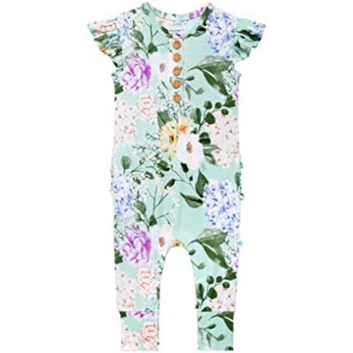 Posh Peanut Baby Girl Pajamas – Ruffled Cap Sleeve Romper PJs – Soft Viscose from Bamboo One-Piece for Babies & Toddlers