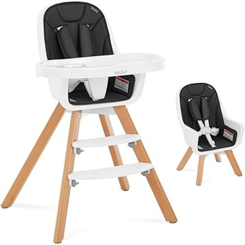 Evolur Zoodle 2 in 1 Convertible Baby High Chair in Black, Easy to Clean, Adjustable and Removable Tray, Compact and Portable High Chair, Foldable High Chair with Adjustable Footrest