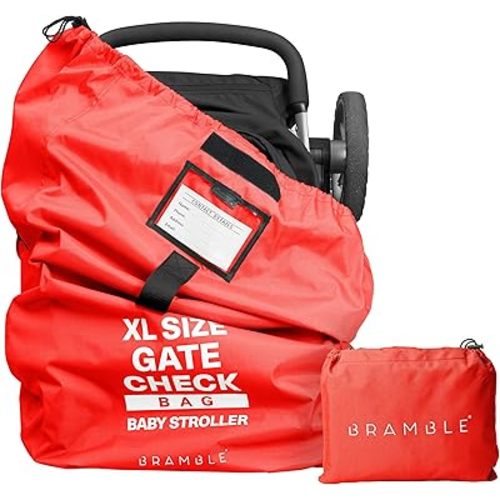 Bramble Extra Large Gate Check Stroller Bag for Airplane - Stroller Storage Bag (Red, 47", 600D Oxford Waterproof) - Double Stroller Travel Bag for Airplane, Baby Stroller Cover for Air Travel