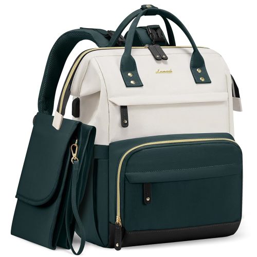 LOVEVOOK Diaper Bag Backpack, Baby Bag with Changing Station, Large Diaper Backpack for Moms Dads, Waterproof Leather Accents Baby Boy and Girl Bag for Travel Baby Essentials, Dark Green-Beige