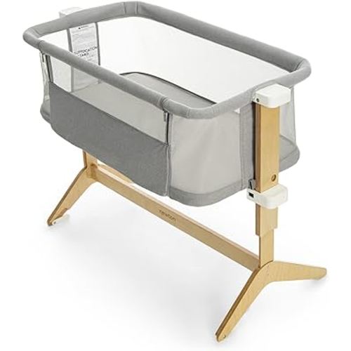 Newton Baby Bassinet & Bedside Sleeper with Mattress & Sheet - 100% Breathable & Washable, Removable Dual-Layer Cover | Solid Birch Frame Adjustable Height & Infant Access Opening