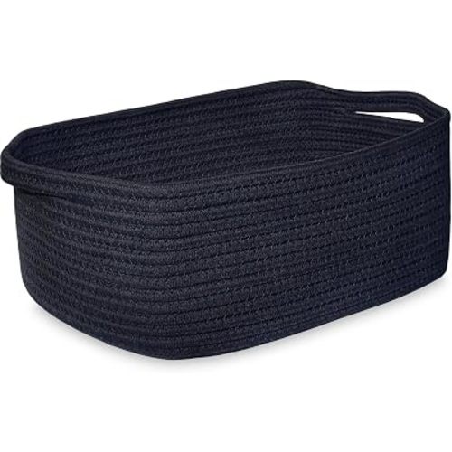 ABenkle Small Storage Basket with Handles, Cotton Rope Woven Dog Cat Toy Bin, Decorative Shelves Closet Organizing for Nursery Laundry Bedroom Bathroom, 14.2''x 11''x 5.1''