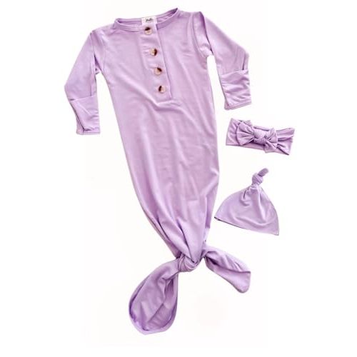 Stroller Society Newborn Knotted Baby Gown and Hat Set for Baby Boy or Baby Girl
