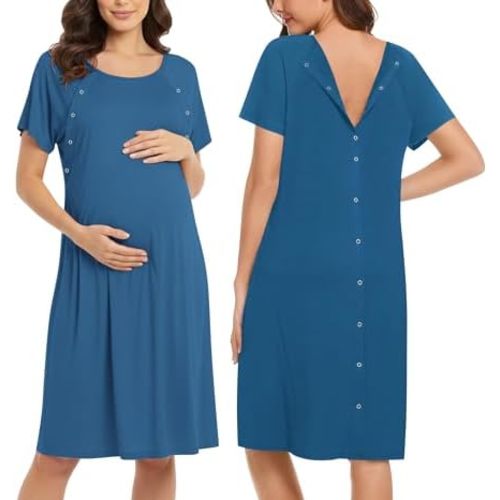 Ekouaer Women’s Nursing/Delivery/Labor/Hospital Nightdress Short Sleeve Maternity Nightgown with Button S-XXL