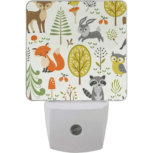 Plug-in Night Light Lamp Cute Woodland Animals Trees Mushrooms Berries Dusk-to-Dawn Sensor LED Nightlight Smart Light Automatically Lights Bedroom, Bathroom, Kitchen, Hallway, Stairs, Energy