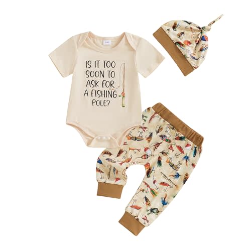 GOOCHEER Newborn Baby Boy Clothes Fishing Short Sleeve Romper Shirt Tops Pants Summer Spring Outfits Hat Set